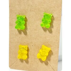 Gummy Bear Novelty Candy Lollies Earrings Studs Yellow 2 pair Green &‎ Yellow